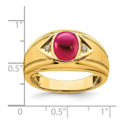 Men's 14K Yellow Gold Lab-Created Ruby & Diamond Oval Cabochon Ring – view 3