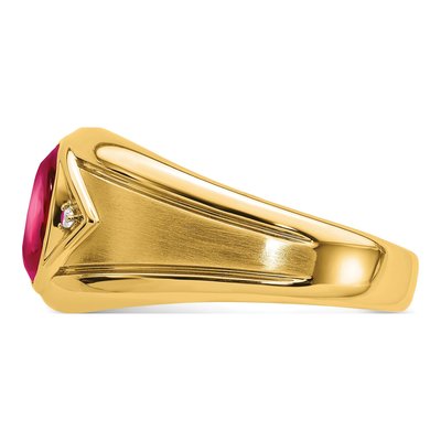 Men's 14K Yellow Gold Lab-Created Ruby & Diamond Oval Cabochon Ring – view 4