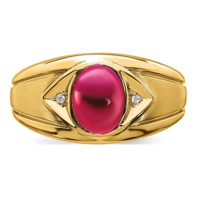 Men's 14K Yellow Gold Lab-Created Ruby & Diamond Oval Cabochon Ring – view 5