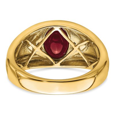 Men's 14K Yellow Gold Lab-Created Ruby & Diamond Oval Cabochon Ring – view 6