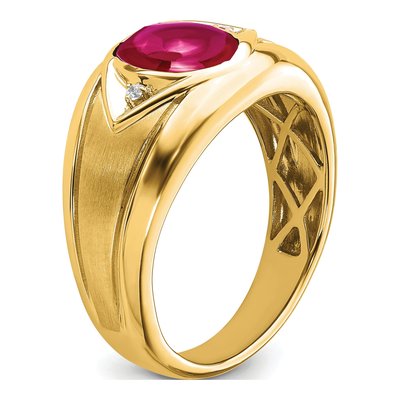 Men's 14K Yellow Gold Lab-Created Ruby & Diamond Oval Cabochon Ring – view 7