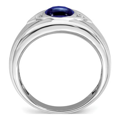 Men's 14K White Gold Lab-Created Sapphire & Diamond Oval Cabochon Ring – view 3
