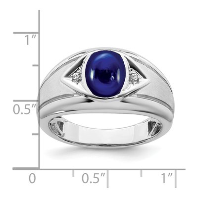 Men's 14K White Gold Lab-Created Sapphire & Diamond Oval Cabochon Ring – view 4