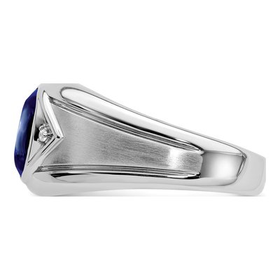 Men's 14K White Gold Lab-Created Sapphire & Diamond Oval Cabochon Ring – view 5
