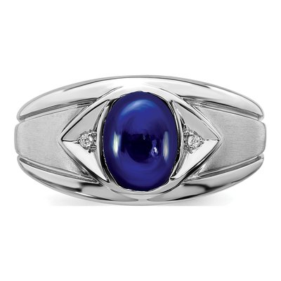 Men's 14K White Gold Lab-Created Sapphire & Diamond Oval Cabochon Ring – view 6