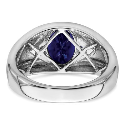 Men's 14K White Gold Lab-Created Sapphire & Diamond Oval Cabochon Ring – view 7