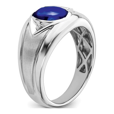 Men's 14K White Gold Lab-Created Sapphire & Diamond Oval Cabochon Ring – view 8