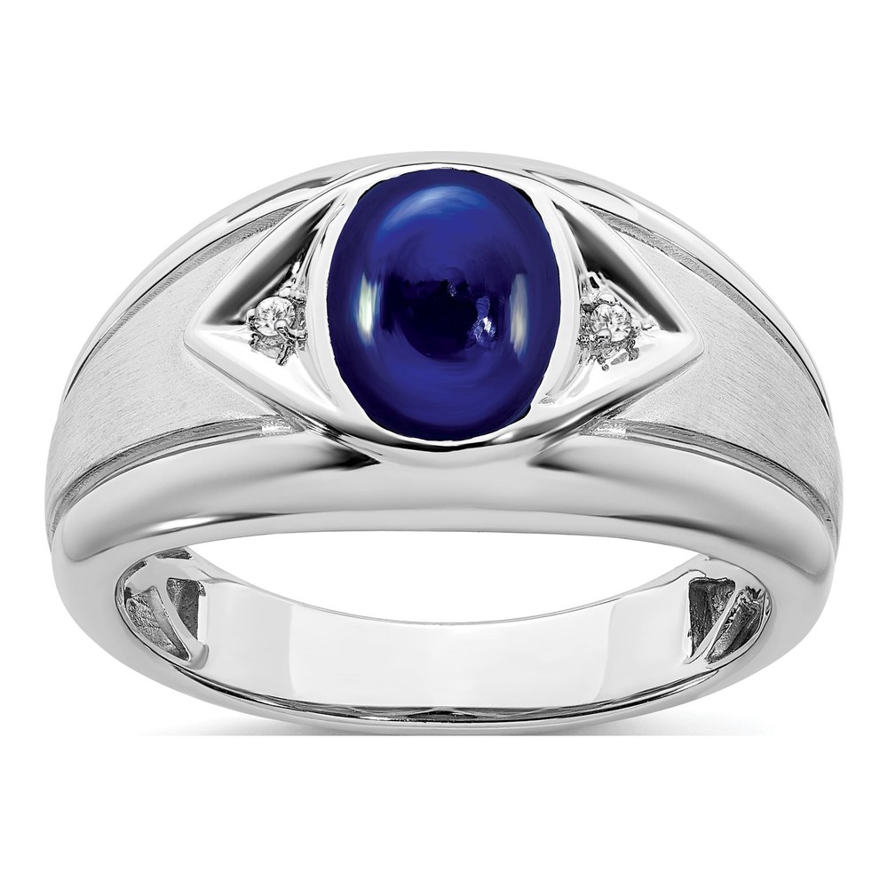 Men's 14K White Gold Lab-Created Sapphire & Diamond Oval Cabochon Ring