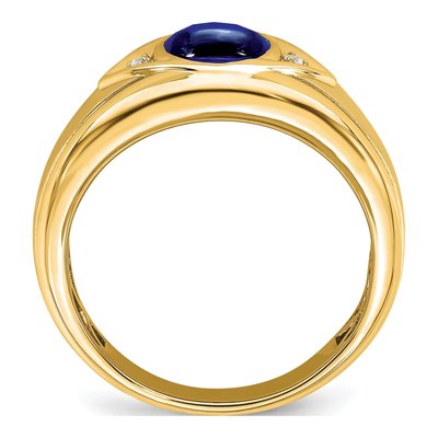 Men's 14K Yellow Gold Lab-Created Sapphire & Diamond Oval Cabochon Ring – view 3