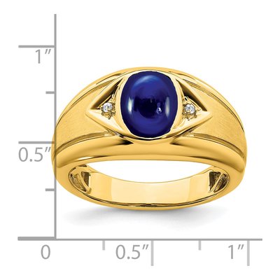 Men's 14K Yellow Gold Lab-Created Sapphire & Diamond Oval Cabochon Ring – view 4
