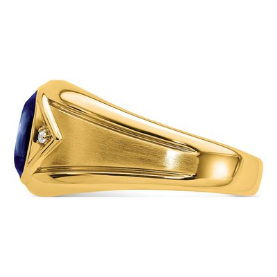 Men's 14K Yellow Gold Lab-Created Sapphire & Diamond Oval Cabochon Ring – view 5