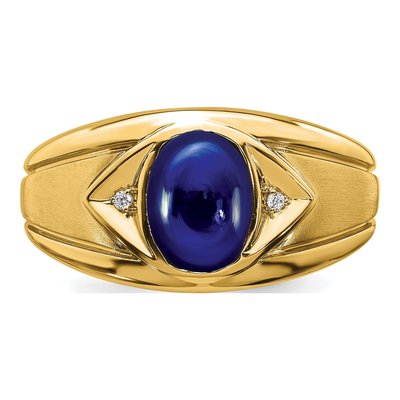 Men's 14K Yellow Gold Lab-Created Sapphire & Diamond Oval Cabochon Ring – view 6