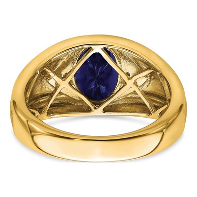 Men's 14K Yellow Gold Lab-Created Sapphire & Diamond Oval Cabochon Ring – view 7