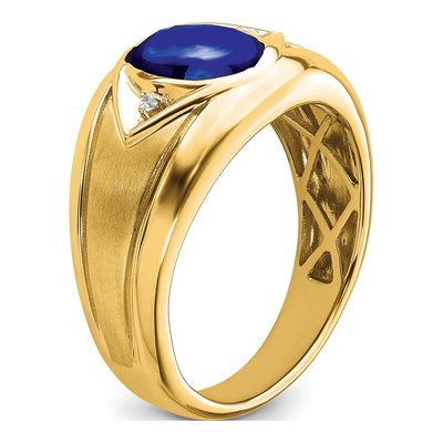 Men's 14K Yellow Gold Lab-Created Sapphire & Diamond Oval Cabochon Ring – view 8