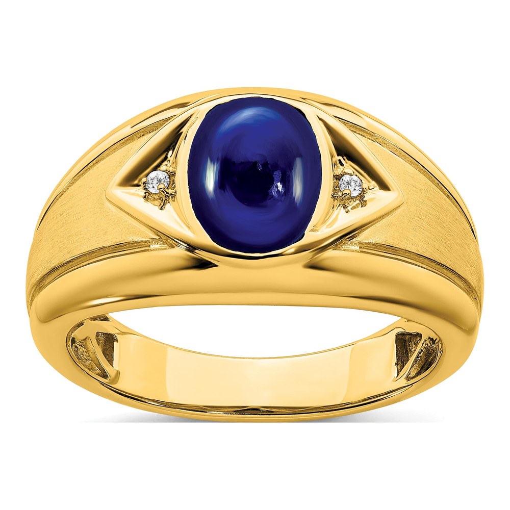 Men's 14K Yellow Gold Lab-Created Sapphire & Diamond Oval Cabochon Ring