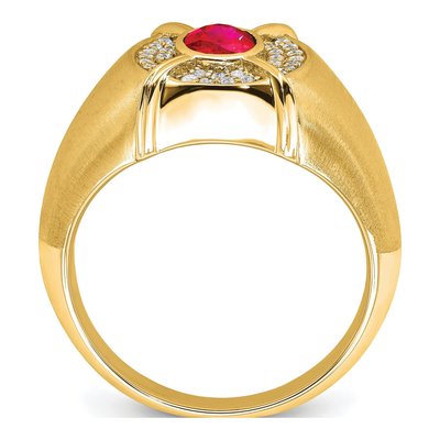 Men's 14K Yellow Gold 1/5 ct tw Ruby & Diamond Oval Ring – view 2