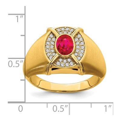 Men's 14K Yellow Gold 1/5 ct tw Ruby & Diamond Oval Ring – view 3