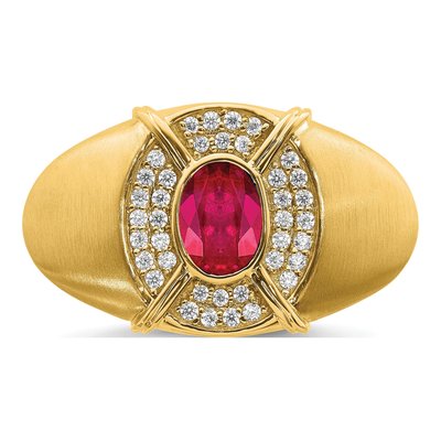 Men's 14K Yellow Gold 1/5 ct tw Ruby & Diamond Oval Ring – view 5