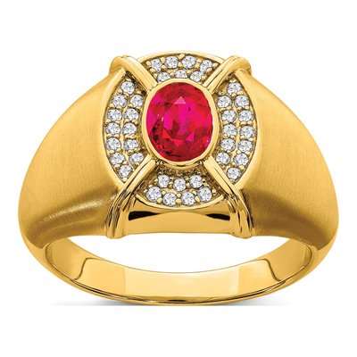 Men's 14K Yellow Gold 1/5 ct tw Ruby & Diamond Oval Ring