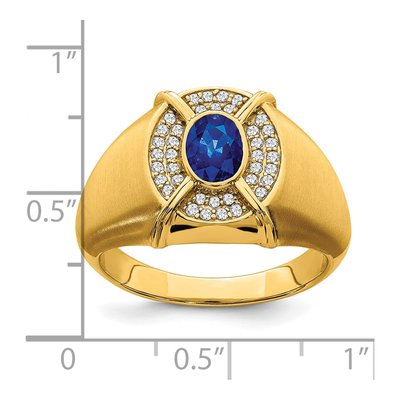 Men's 14K Yellow Gold 1/5 ct tw Lab-Created Sapphire & Diamond Oval Ring – view 4