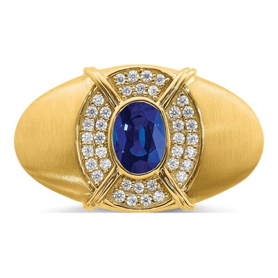 Men's 14K Yellow Gold 1/5 ct tw Lab-Created Sapphire & Diamond Oval Ring – view 6