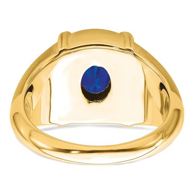 Men's 14K Yellow Gold 1/5 ct tw Lab-Created Sapphire & Diamond Oval Ring – view 7