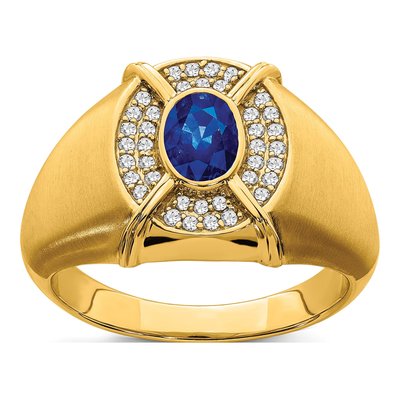 Men's 14K Yellow Gold 1/5 ct tw Lab-Created Sapphire & Diamond Oval Ring