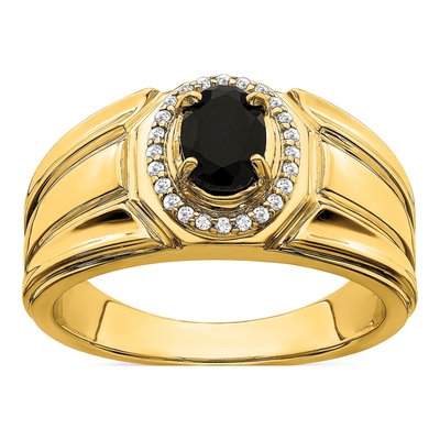 Men's 14K Yellow Gold 1/8 ct tw Onyx & Diamond Halo Ring