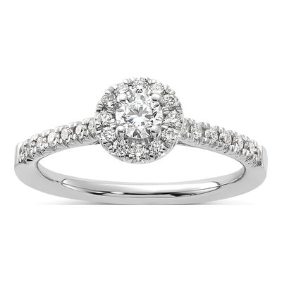 14K White Gold 1/2 ct tw Lab-Grown Diamond Halo Engagement Ring