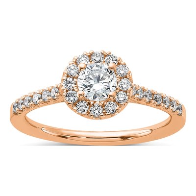 14K Rose Gold 3/4 ct tw Lab-Grown Diamond Halo Engagement Ring