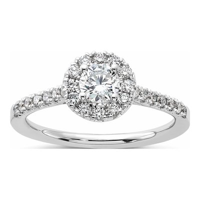 14K White Gold 3/4 ct tw Lab-Grown Diamond Halo Engagement Ring