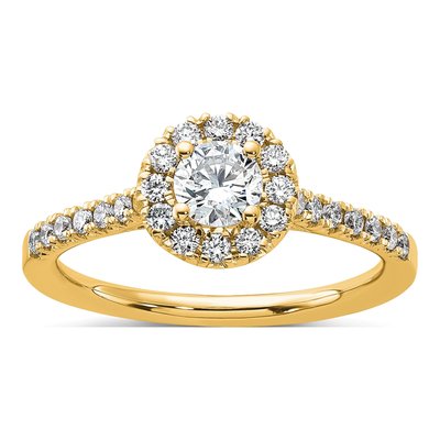 14K Yellow Gold 3/4 ct tw Lab-Grown Diamond Halo Engagement Ring