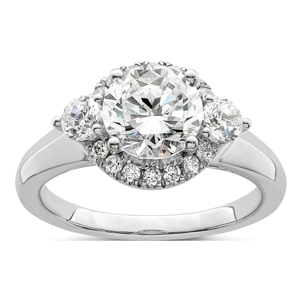 14K White Gold Lab-Grown Diamond 3-Stone Engagement Ring Semi-Mount