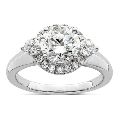 14K White Gold Lab-Grown Diamond 3-Stone Engagement Ring Semi-Mount