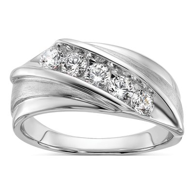 Men's 10K White Gold 3/4 ct tw Lab-Grown Diamond 5-Stone Ring