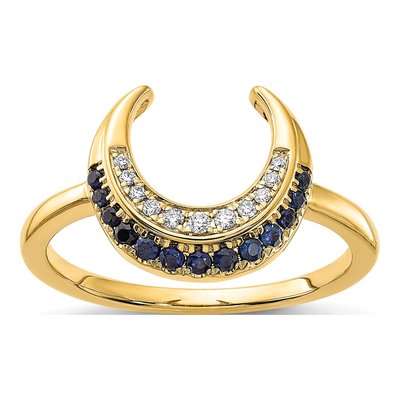 14K Yellow Gold 1/20 ct tw Sapphire & Diamond Moon Ring