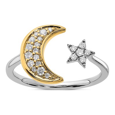 14K Two-Tone Gold 1/6 ct tw Diamond Moon Star Ring