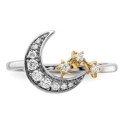 14K Two-Tone Gold 1/5 ct tw Diamond Moon 3-Stars Ring – view 4
