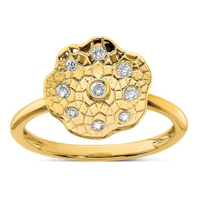 14K Yellow Gold 1/8 ct tw Diamond Flower Ring