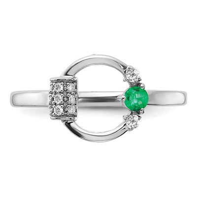 14K White Gold 1/15 ct tw Emerald & Diamond Circle Ring – view 4