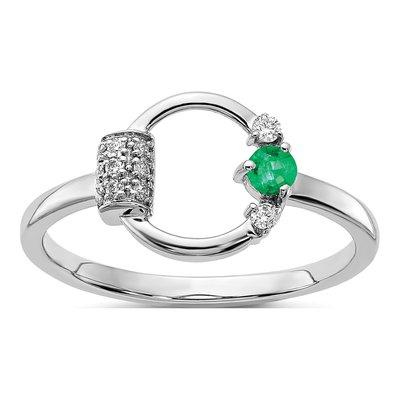 14K White Gold 1/15 ct tw Emerald & Diamond Circle Ring