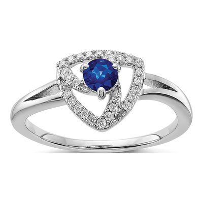 14K White Gold 1/8 ct tw Sapphire & Diamond Round Triangle Ring
