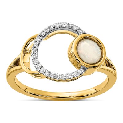 14K Yellow Gold 1/10 ct tw Opal & Diamond Circle Ring