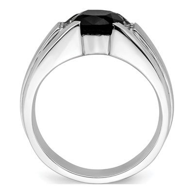 Men's 14K White Gold 1/20 ct tw Onyx & Diamond Cushion Ring – view 3