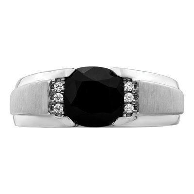 Men's 14K White Gold 1/20 ct tw Onyx & Diamond Cushion Ring – view 5