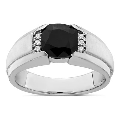 Men's 14K White Gold 1/20 ct tw Onyx & Diamond Cushion Ring