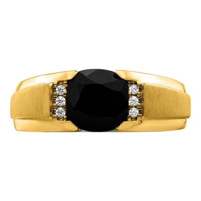 Men's 14K Yellow Gold 1/20 ct tw Onyx & Diamond Cushion Ring – view 5