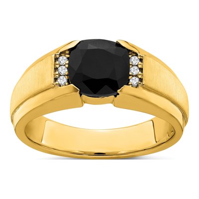 Men's 14K Yellow Gold 1/20 ct tw Onyx & Diamond Cushion Ring