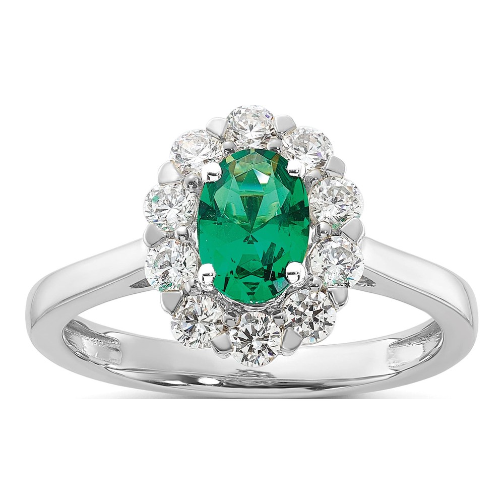 10K White Gold 5/8 ct tw Lab-Created Emerald & Lab-Grown Diamond Oval Fashion Ring