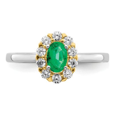 14K Two-Tone Gold 5/8 ct tw Lab-Created Emerald & Lab-Grown Diamond Halo Ring – view 6